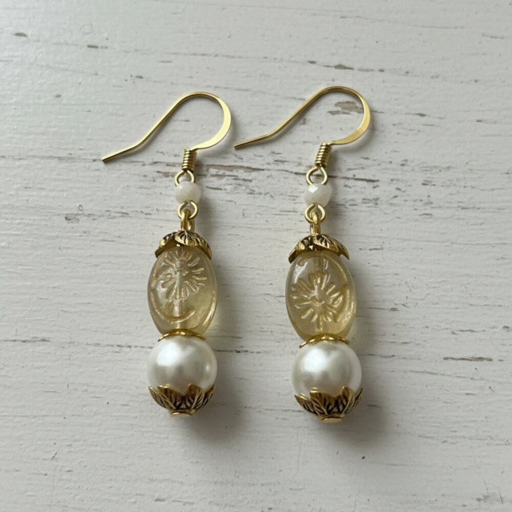 Handmade Earrings Czech Glass Pearl Bead Dangle Classic Hypoallergenic